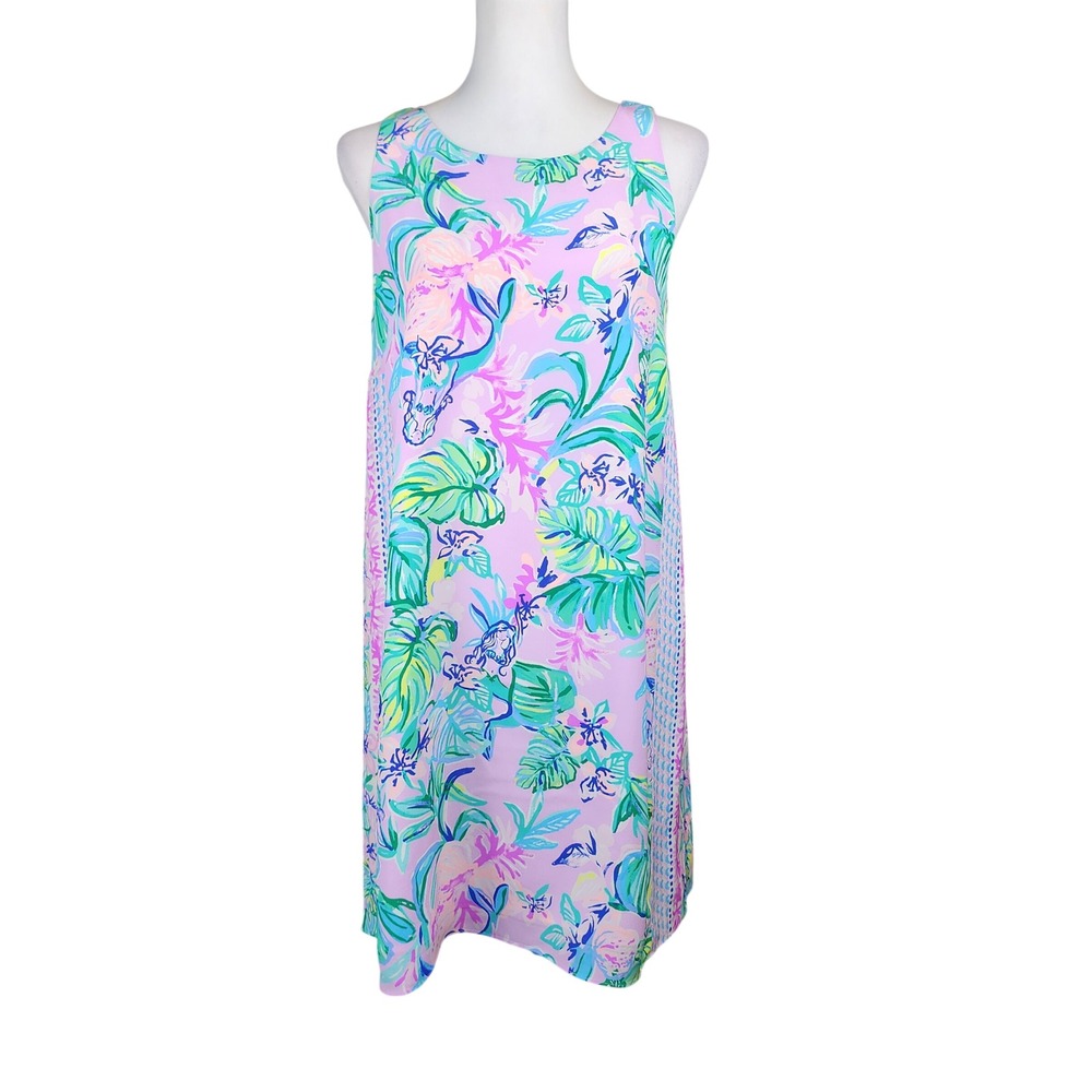 Lilly Pulitzer Mermaid in the Shade Silk Shift Dress Womens Small Pink Green Sea